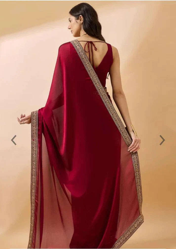 Bollywood Classic Embroidered Satin Saree