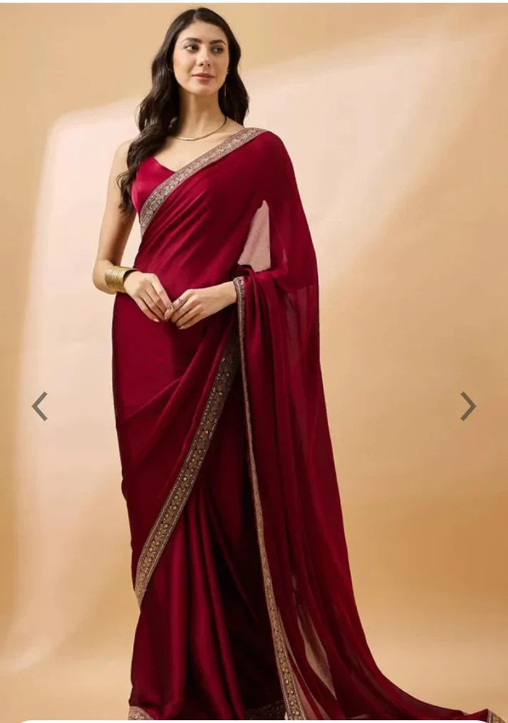 Bollywood Classic Embroidered Satin Saree