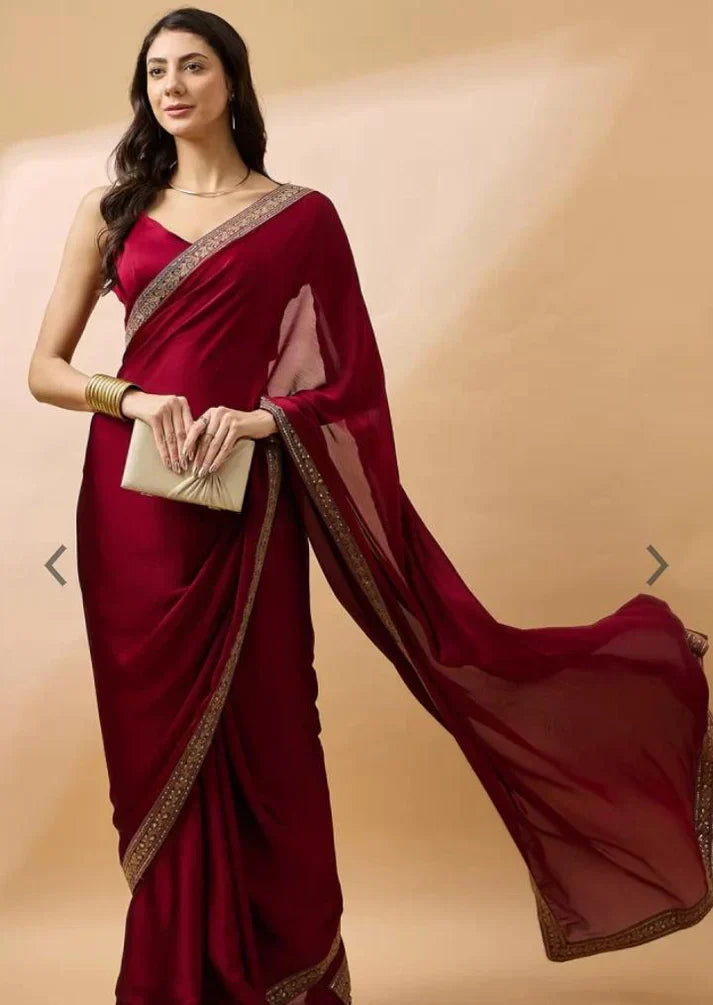 Bollywood Classic Embroidered Satin Saree