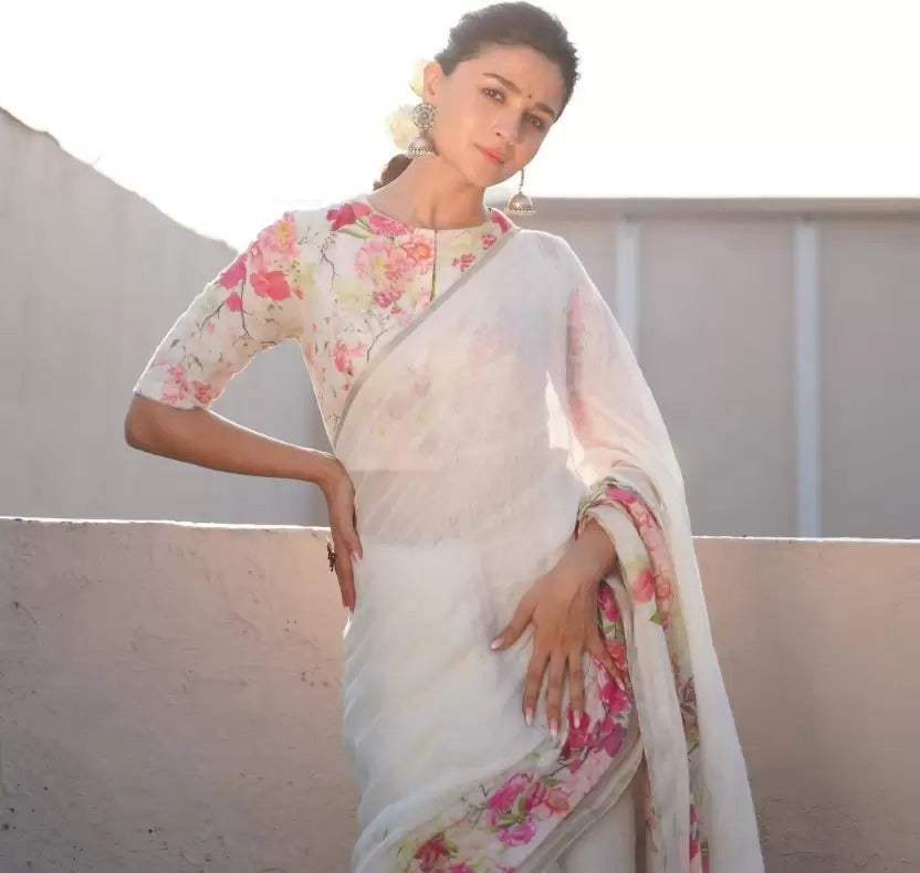 "GANGUBAI" Linen Digital Printed Saree