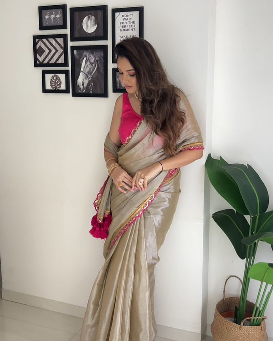 Pink TISSUE & Jimichoo chiffon GOLDEN SOFT SAREE