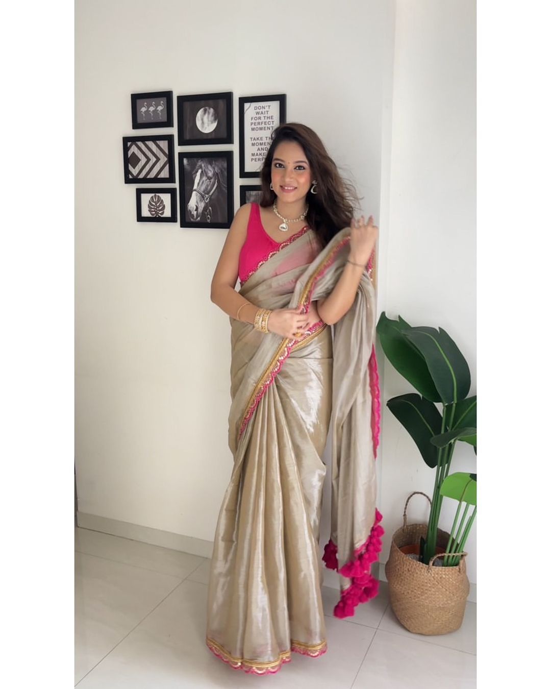 Pink TISSUE & Jimichoo chiffon GOLDEN SOFT SAREE