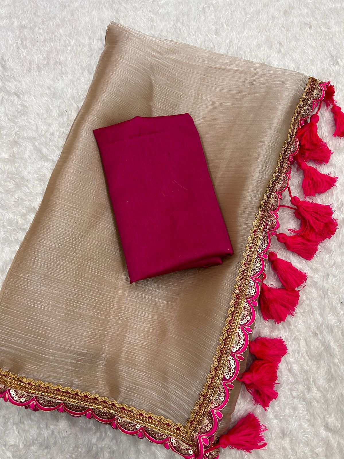 Pink TISSUE & Jimichoo chiffon GOLDEN SOFT SAREE