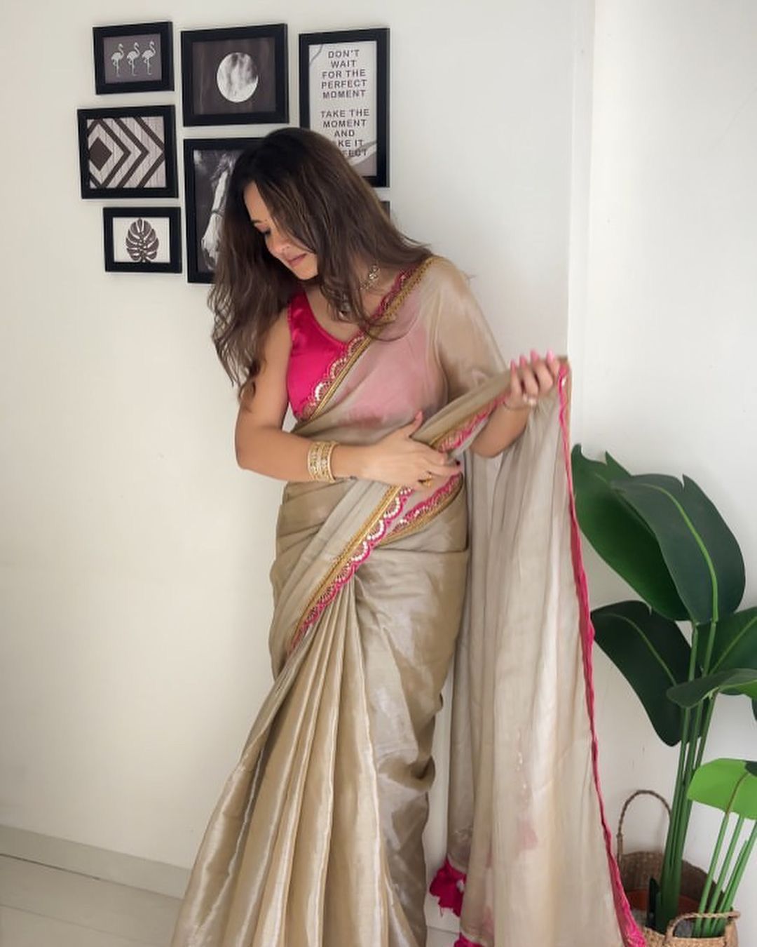 Pink TISSUE & Jimichoo chiffon GOLDEN SOFT SAREE