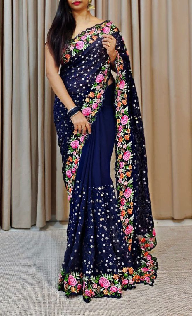 Multi Color Embroidery Saree