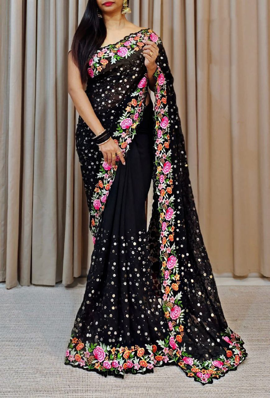 Multi Color Embroidery Saree