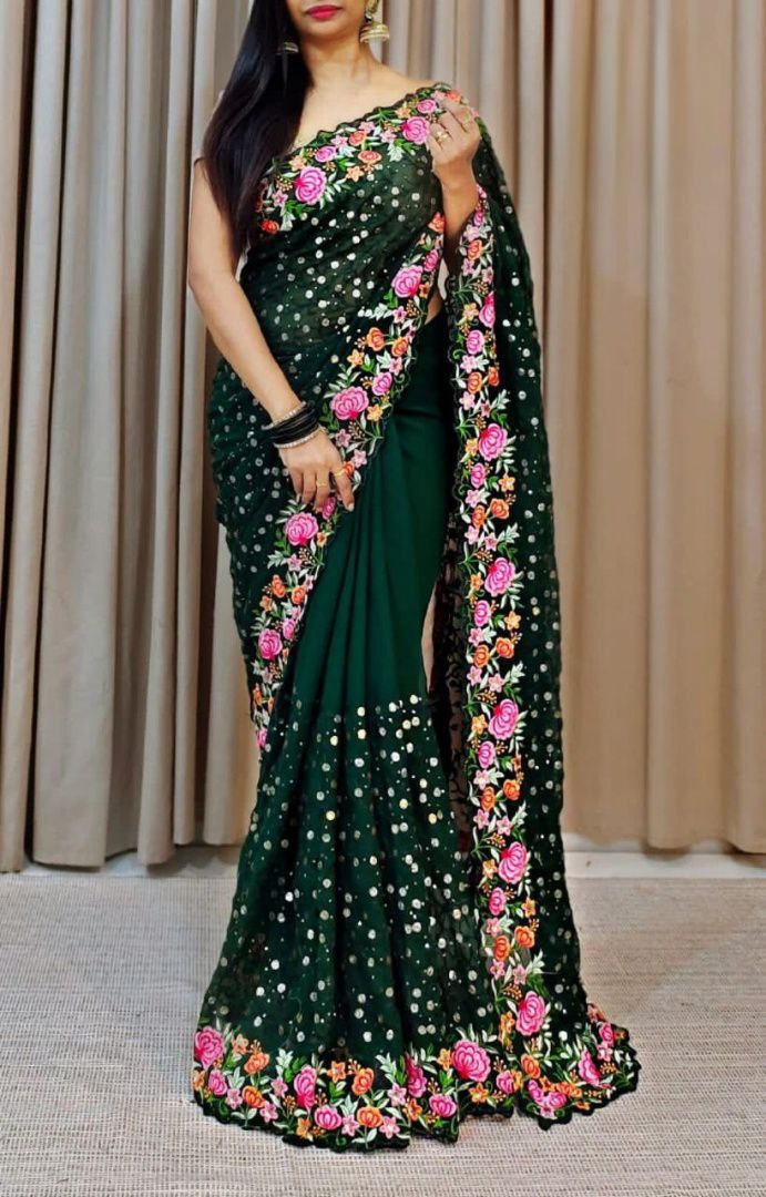 Multi Color Embroidery  Saree