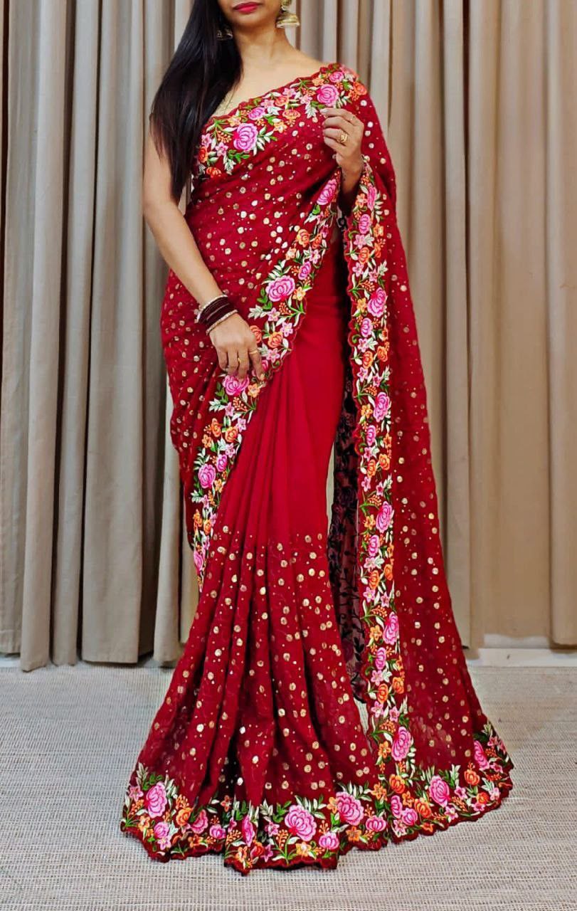 Multi Color Embroidery Saree