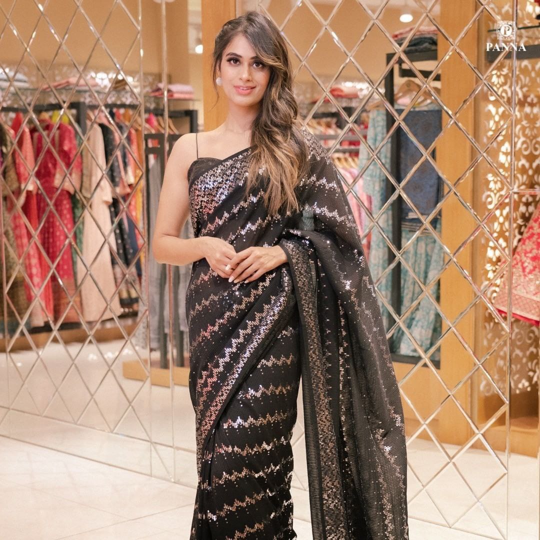 NEW PARTY WEAR BOLLYWOOD STYLE BLACK GEORGETTE  SAREE