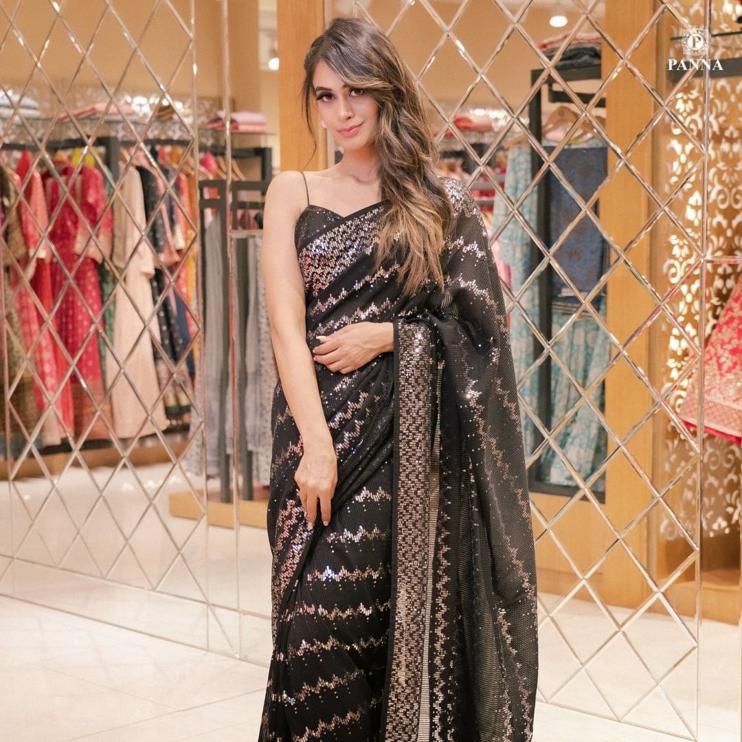 NEW PARTY WEAR BOLLYWOOD STYLE BLACK GEORGETTE  SAREE