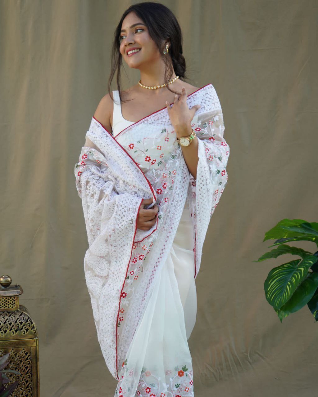 Organza chikankari saree