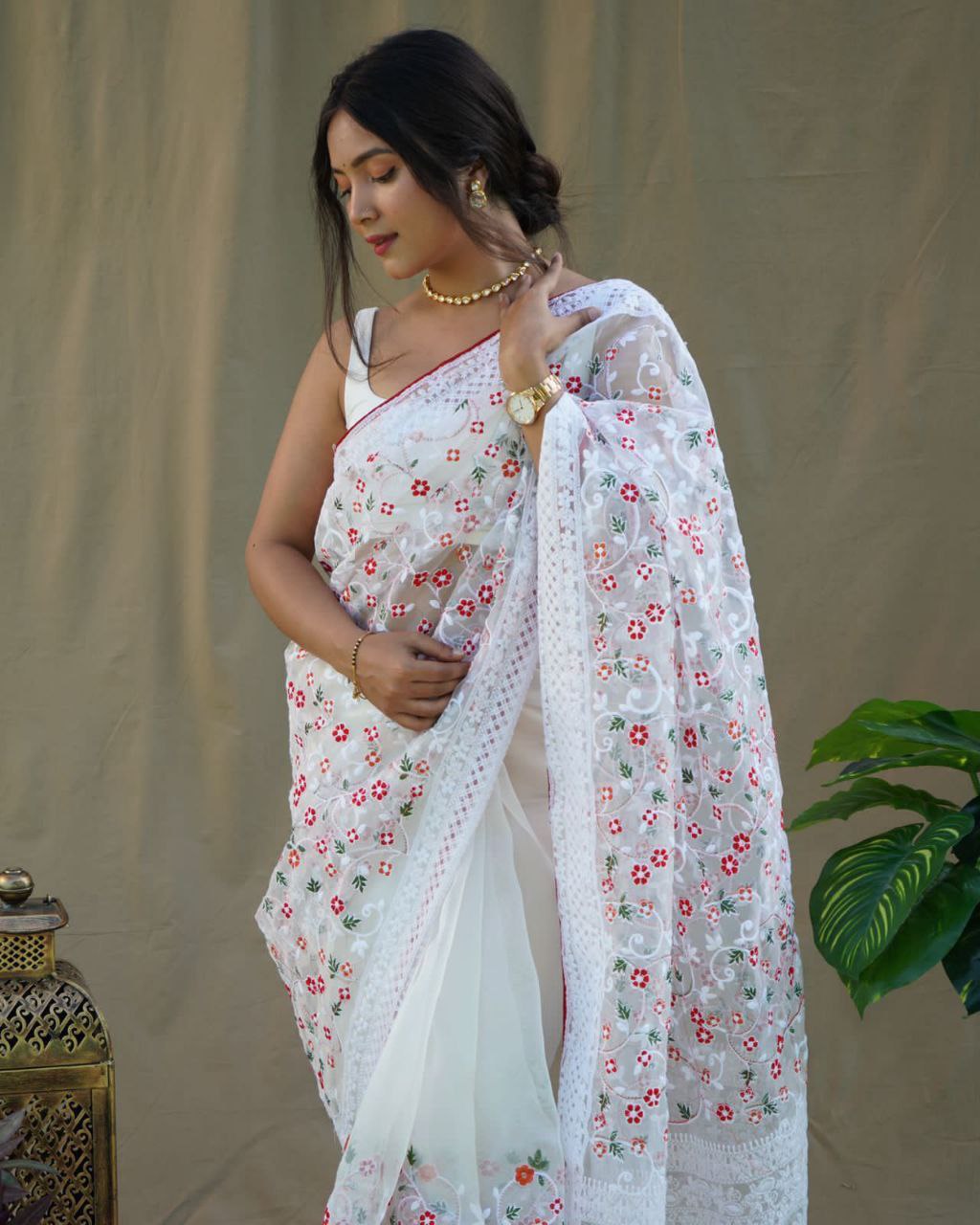 Organza chikankari saree