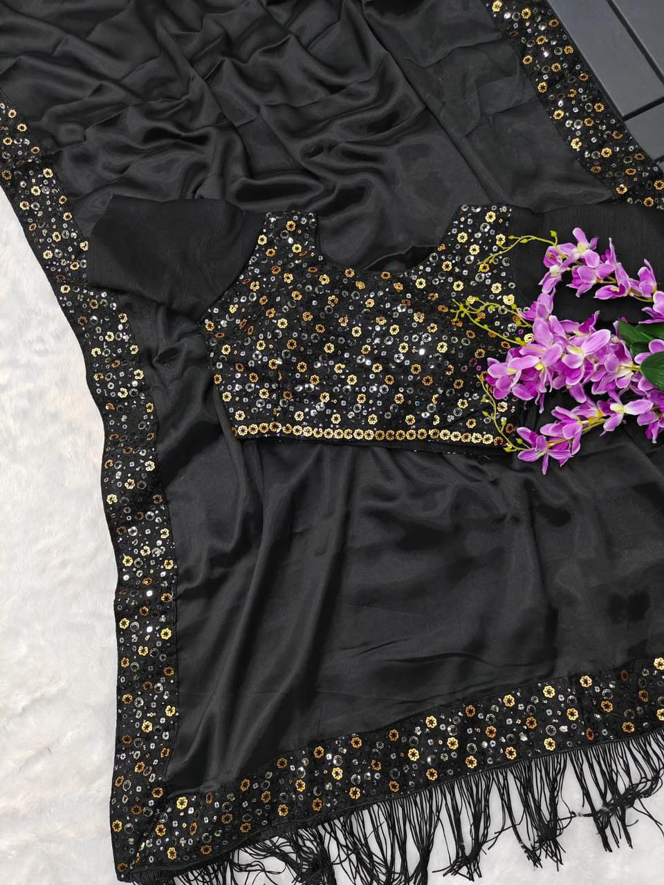 Soft Black Rangoli Silk Saree