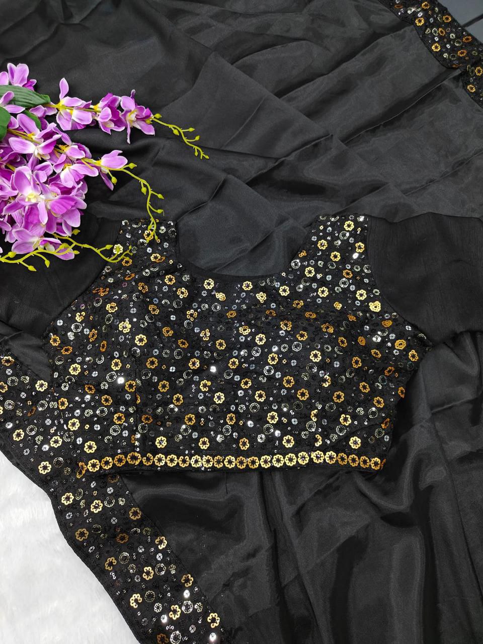 Soft Black Rangoli Silk Saree