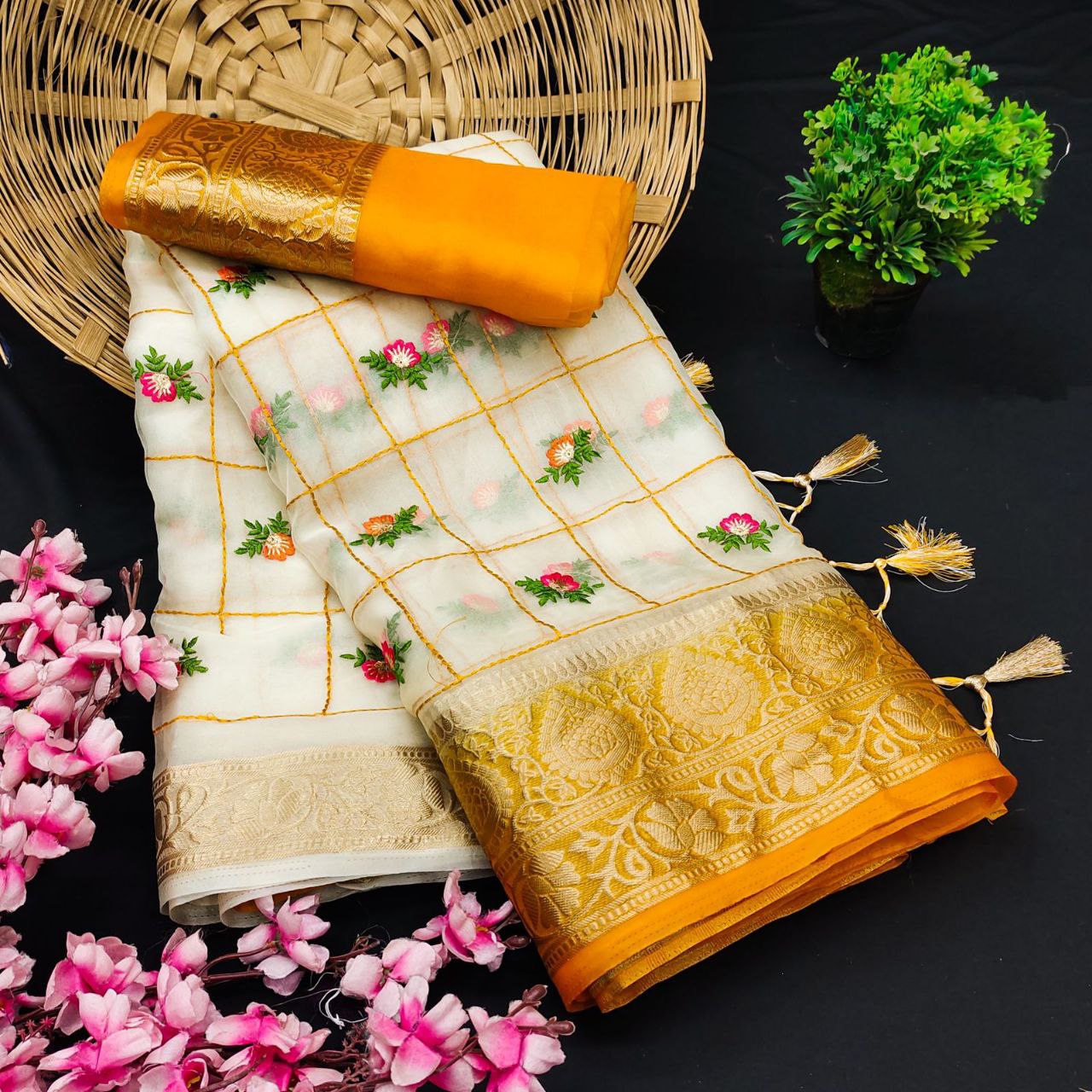 Pure Jacquard waving organza silk saree