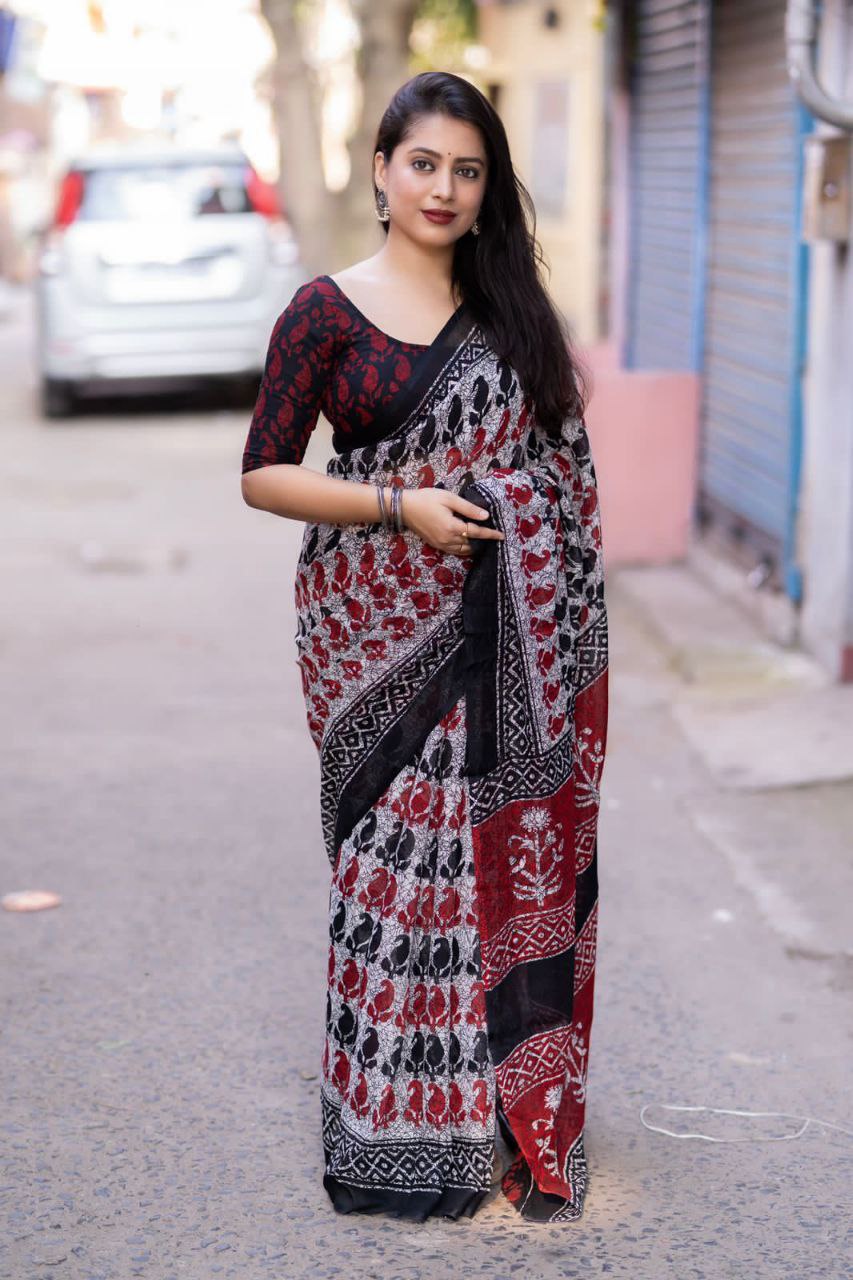 New printed linen saree