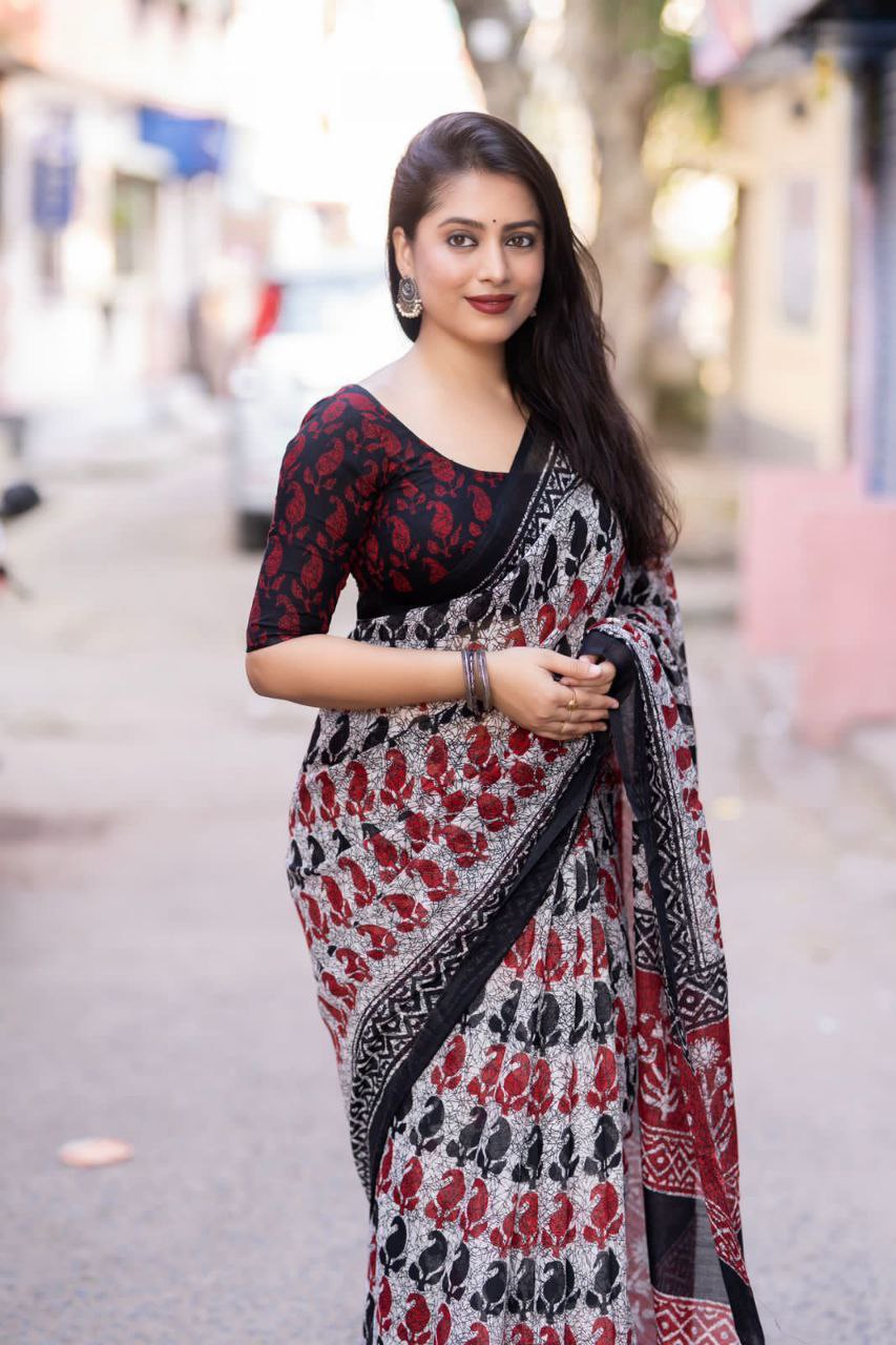 New printed linen saree