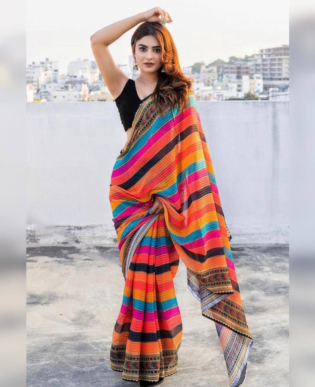 Digital print heavy georgette saree