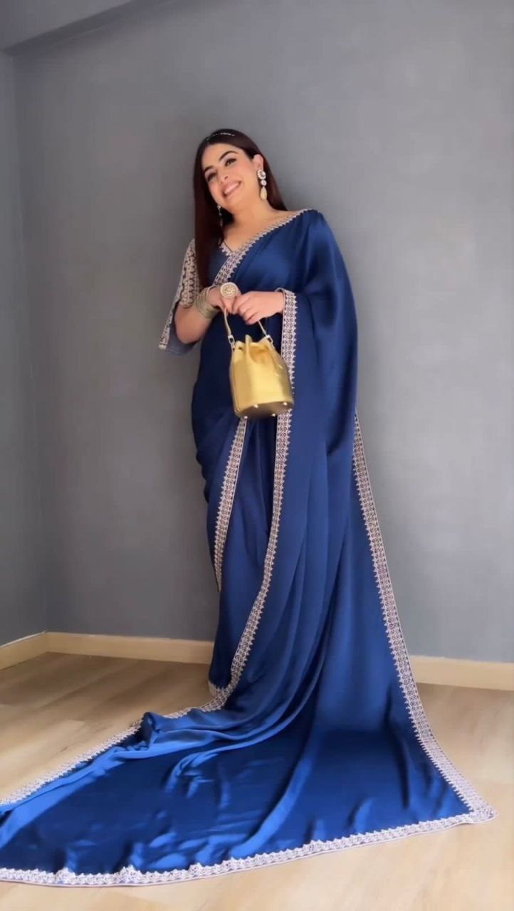 PARTY WEAR A STUNNING CREP SILK WITH CORDING WORK SAREE