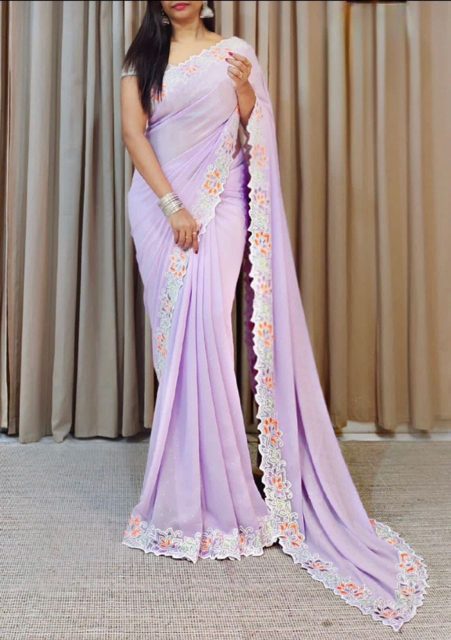 Beautiful Georgette Saree With Embroidery