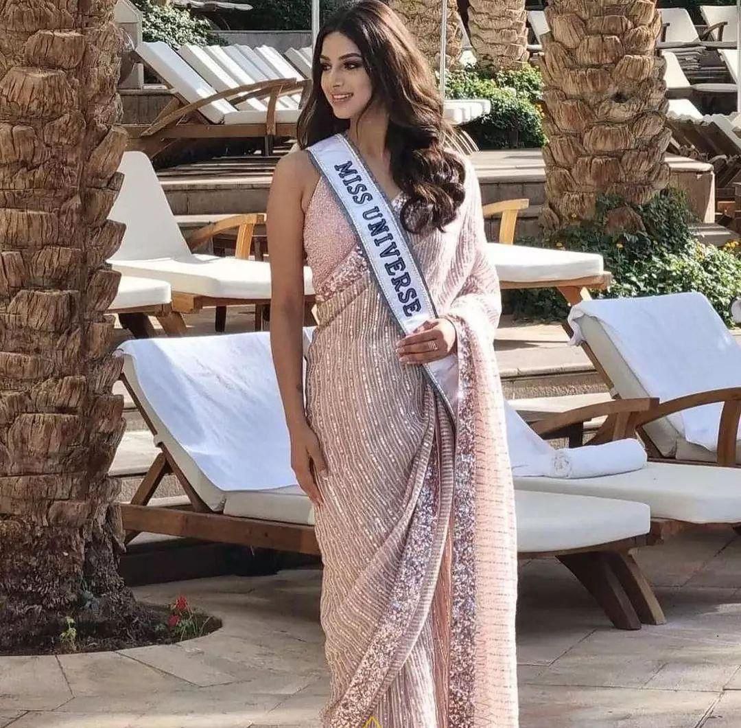 MISS UNIVERSE WEARS A NEW PARTY WEAR SEQUENCE EMBROIDERED WORK SAREE