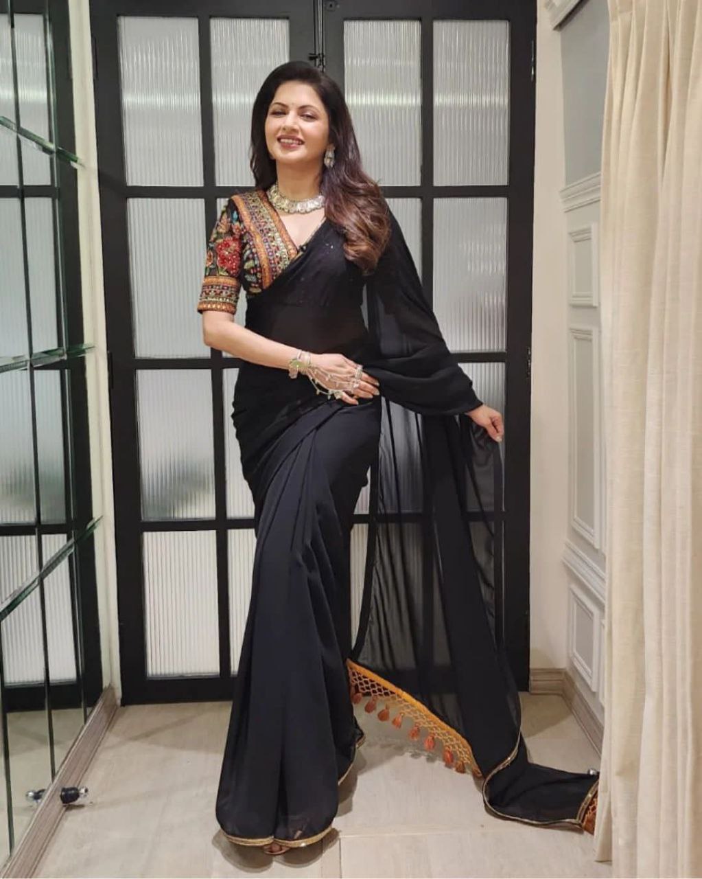 DESIGNER WEAR BLACK MAGIC FAUX GEORGETTE SAREE