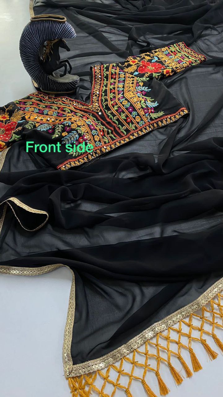 DESIGNER WEAR BLACK MAGIC FAUX GEORGETTE SAREE