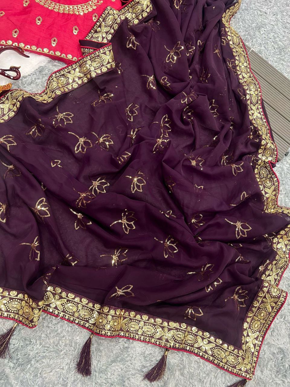 Soft Georgette Embroidery Work Saree