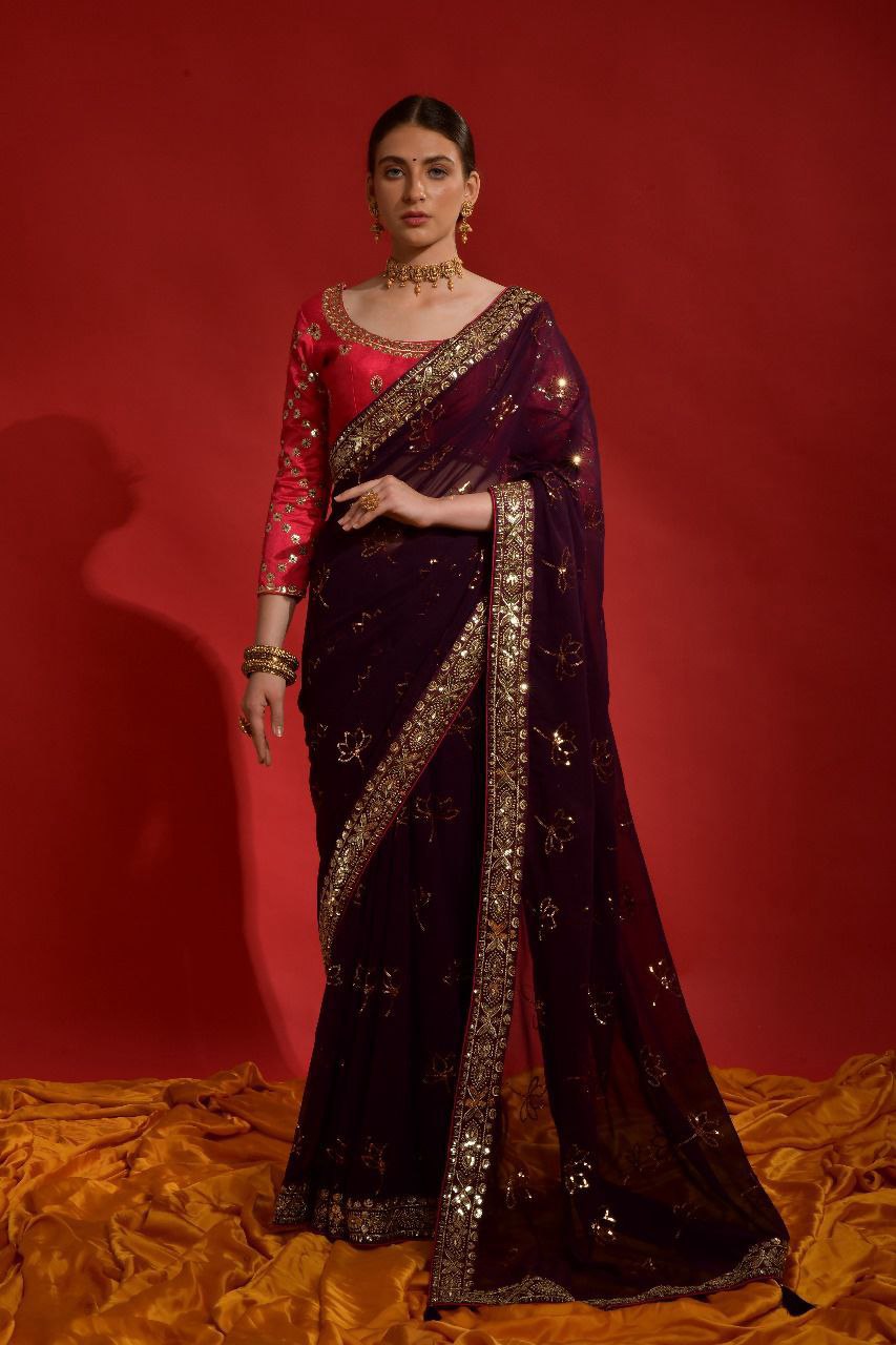 Soft Georgette Embroidery Work Saree