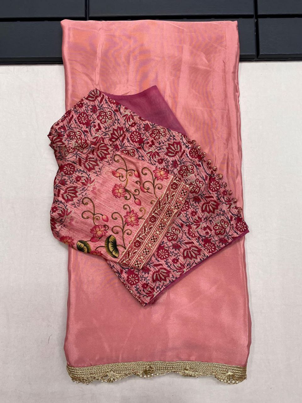 Pure Crape Satin Fabric Saree