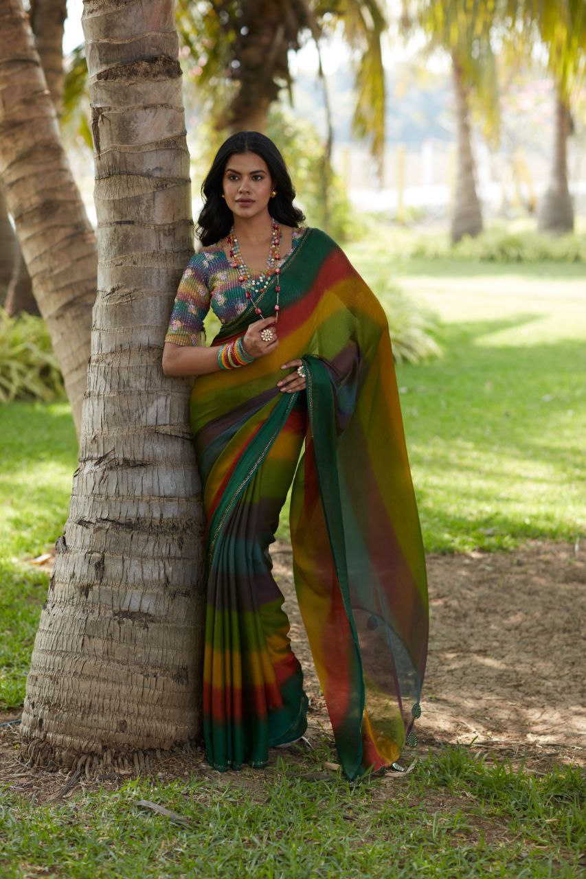 3D Velvet Chiffon Saree