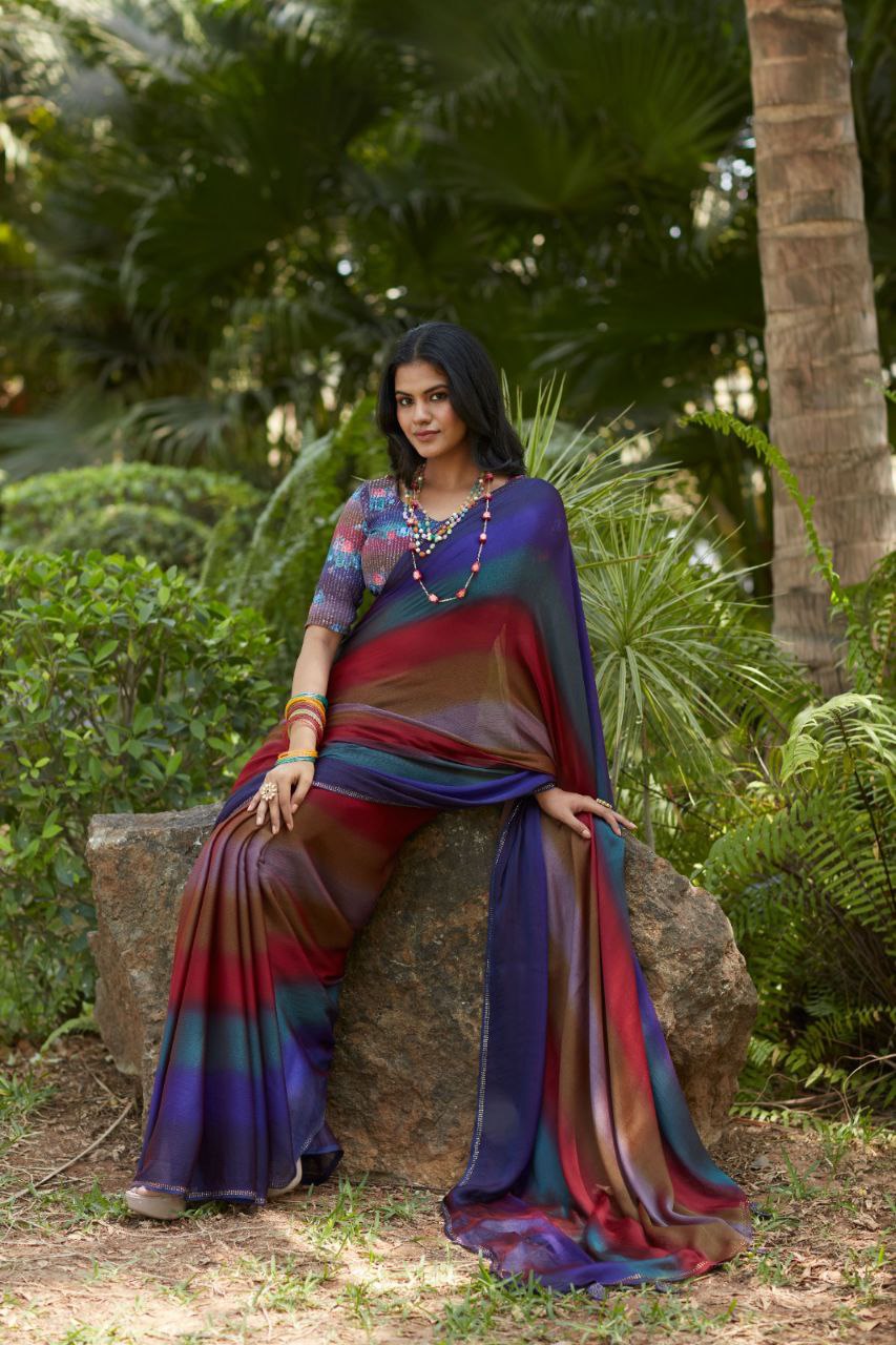 3D Velvet Chiffon Saree