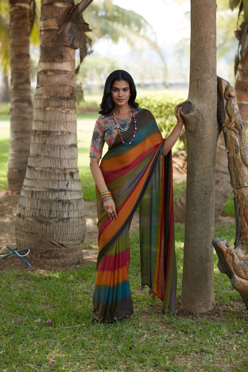 3D Velvet Chiffon Saree