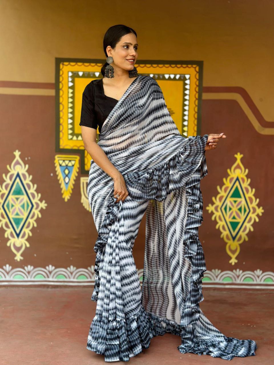 Beautiful Designer Ruffle saree in Heavy Fox Georgette fabric