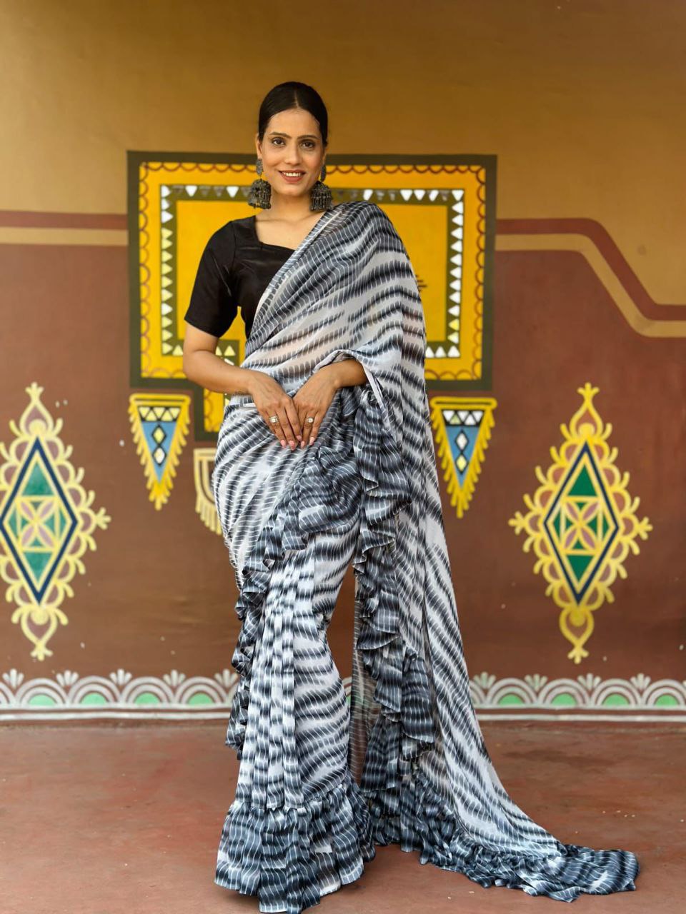 Beautiful Designer Ruffle saree in Heavy Fox Georgette fabric