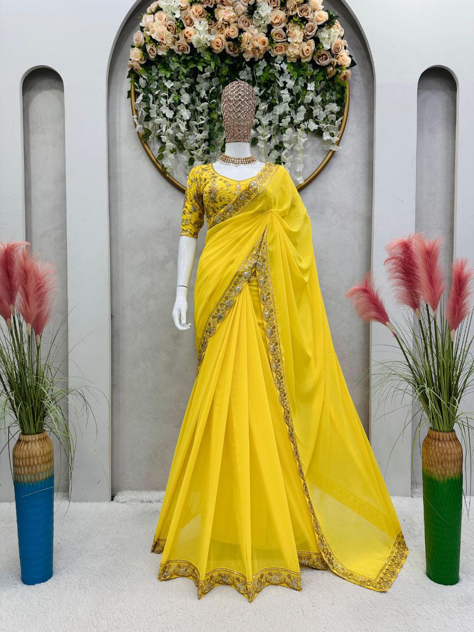 Beautiful Designer Saree on Faux Georgette Fabric