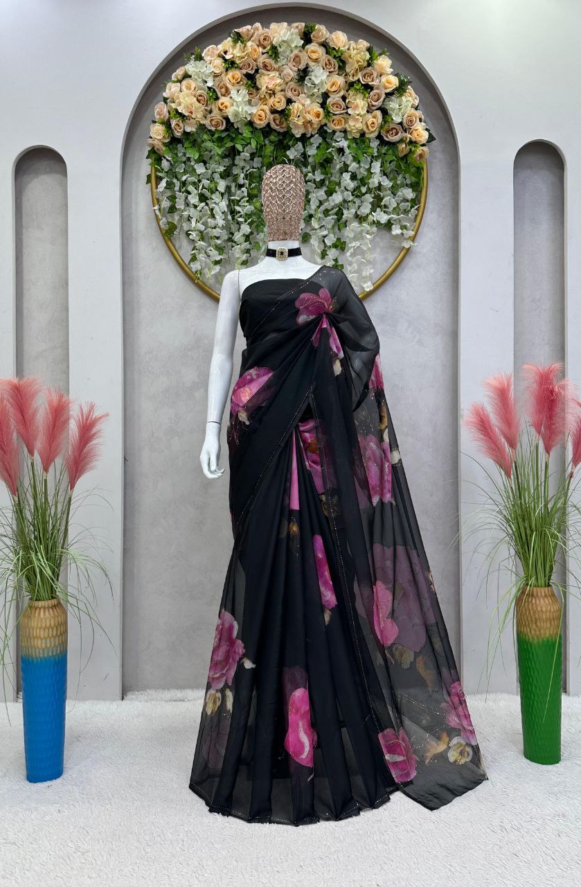 Organza Silk Fabric with Digital Print  saree