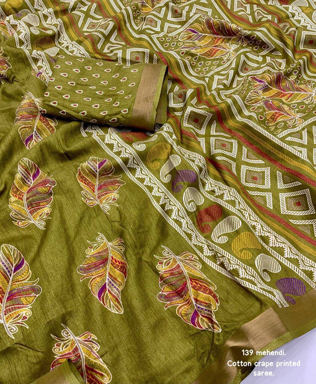 New cotton crape printed saree