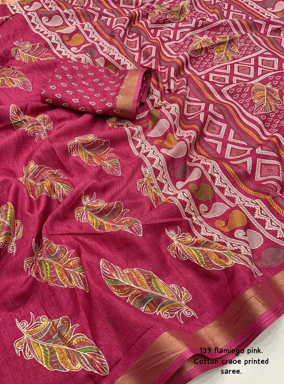 New cotton crape printed saree