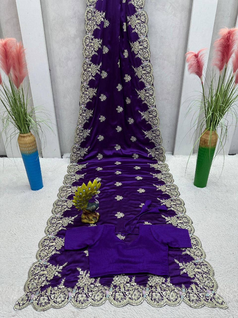 Beautiful Designer Saree on Japan Satin Fabric