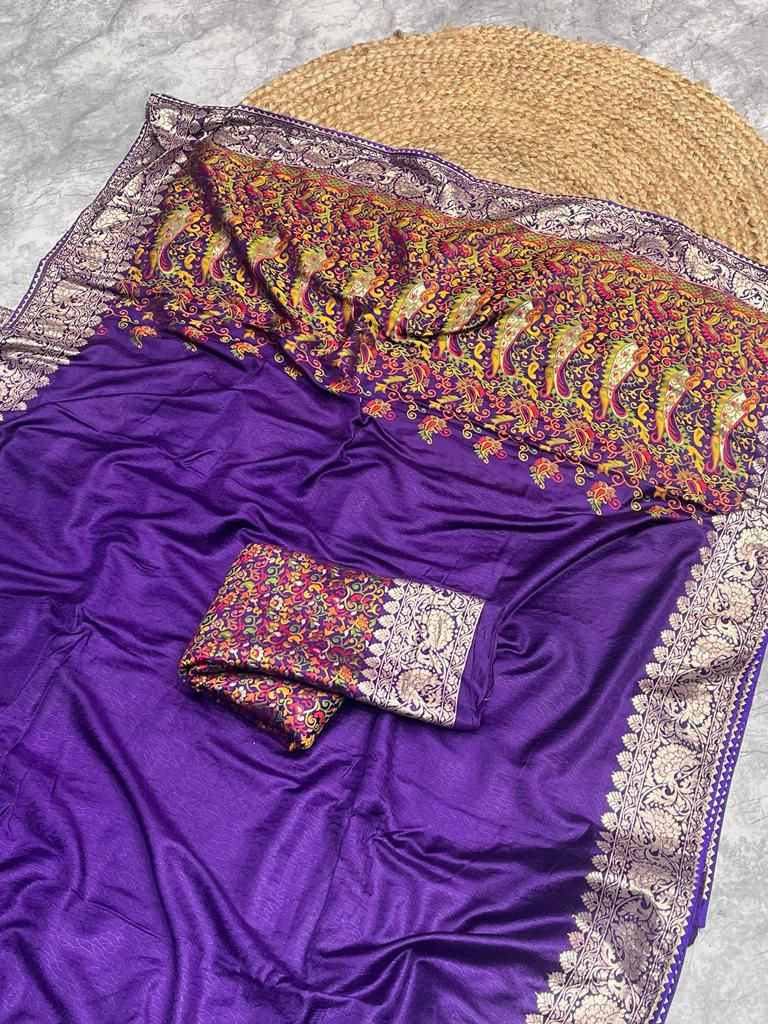 Pure Soft and Self  weaved Russian cotton silk saree