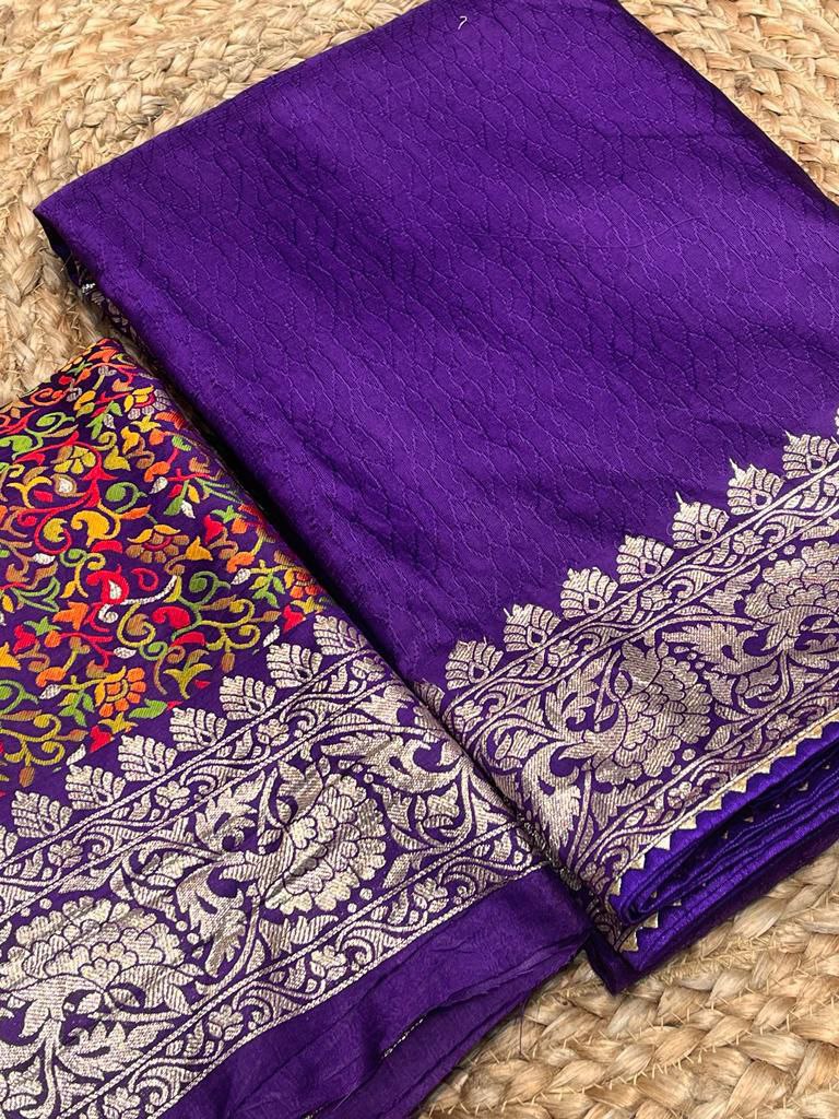 Pure Soft and Self  weaved Russian cotton silk saree