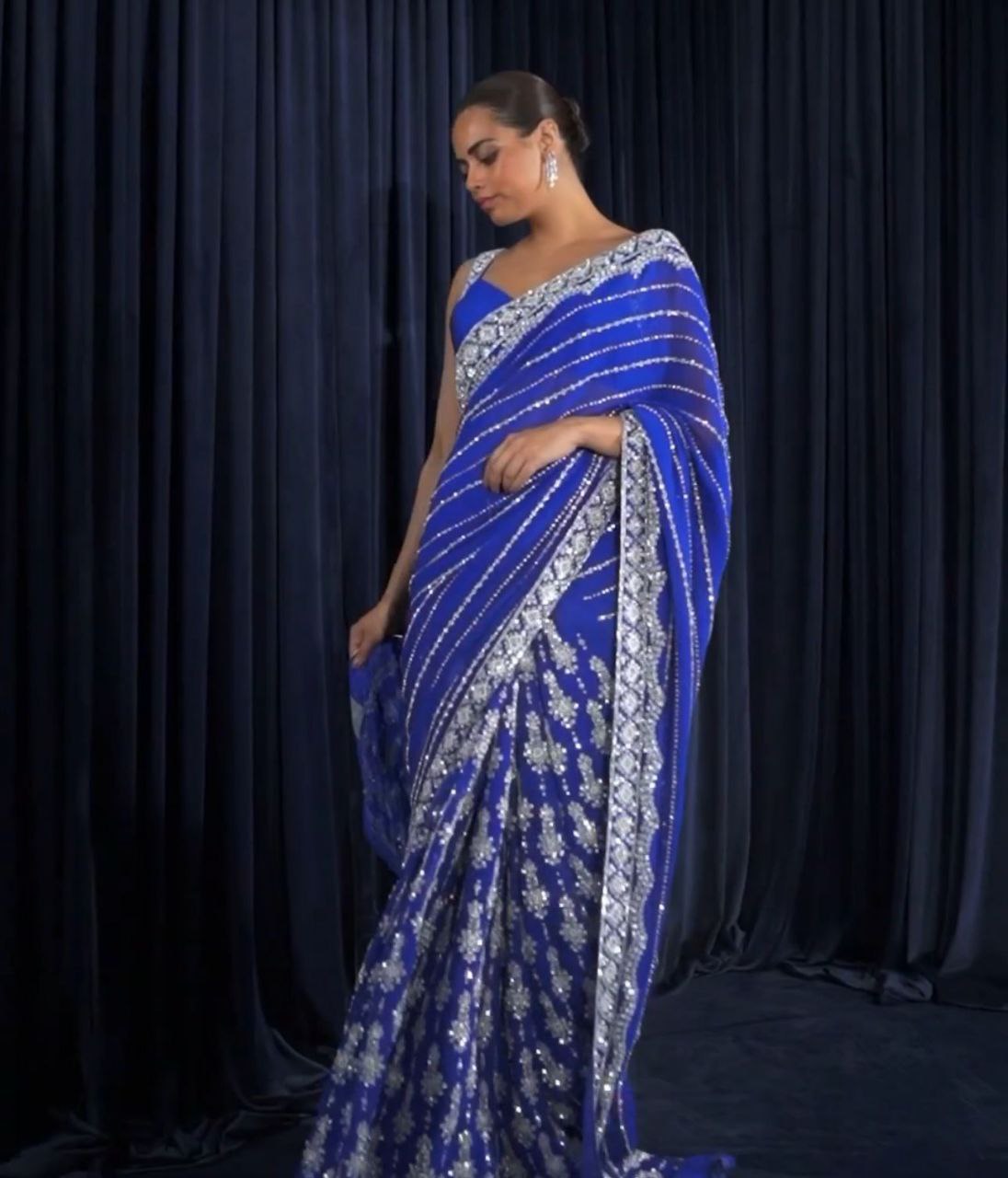 AUX GEORGEET WITH EMBROIDERY HEAVY SAREE