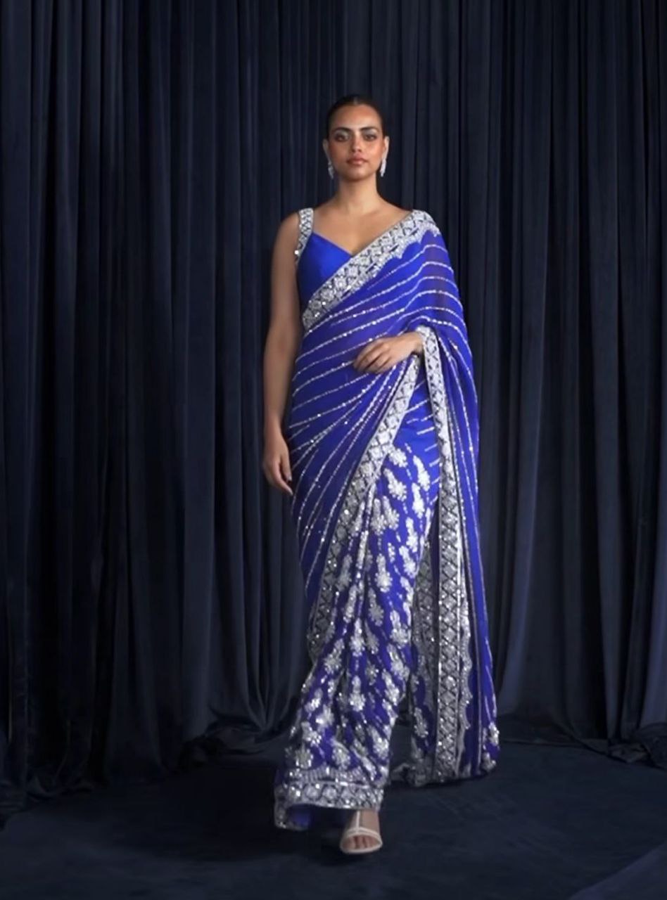 AUX GEORGEET WITH EMBROIDERY HEAVY SAREE