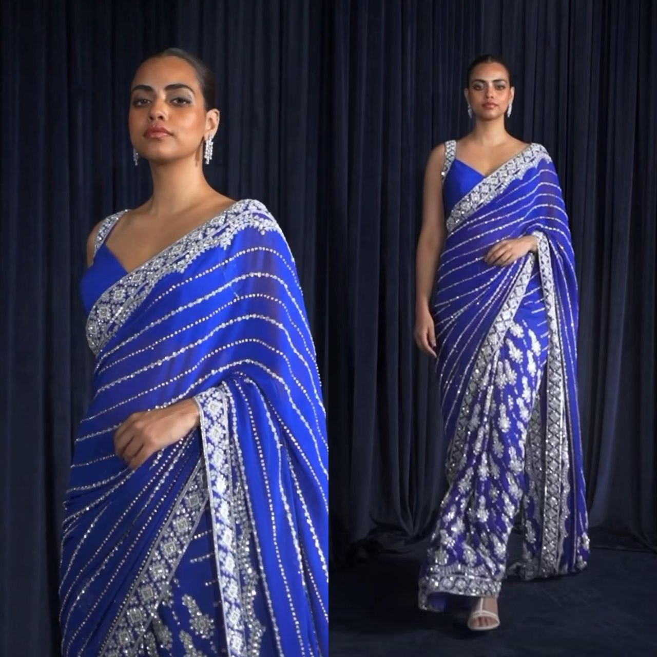 AUX GEORGEET WITH EMBROIDERY HEAVY SAREE