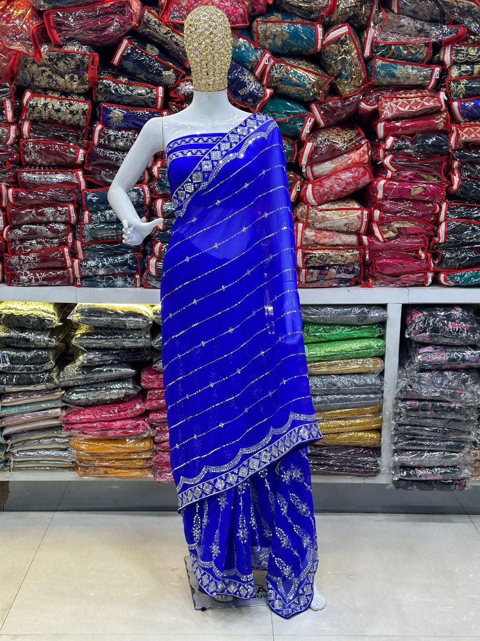 AUX GEORGEET WITH EMBROIDERY HEAVY SAREE