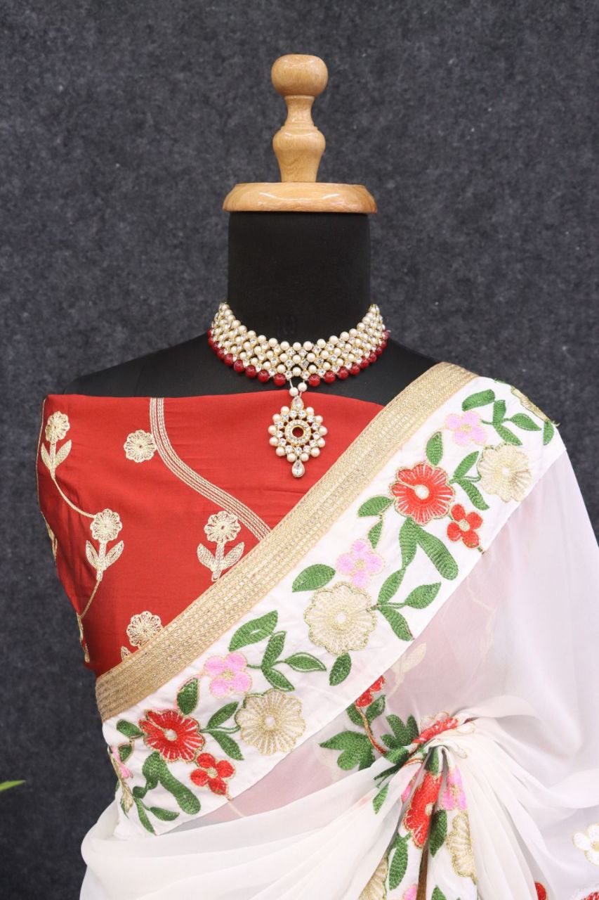 Chainstich Work Saree