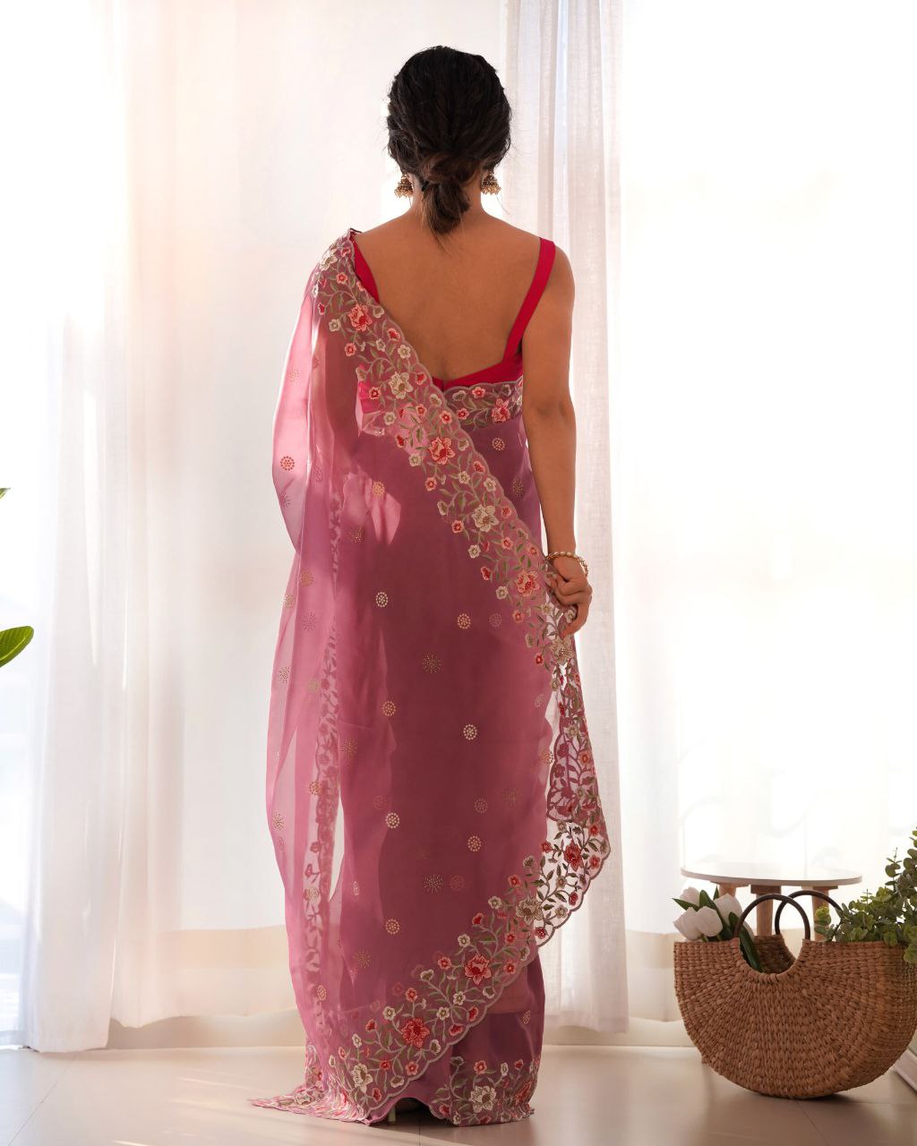 Designer Floral Embroidery Work border Saree