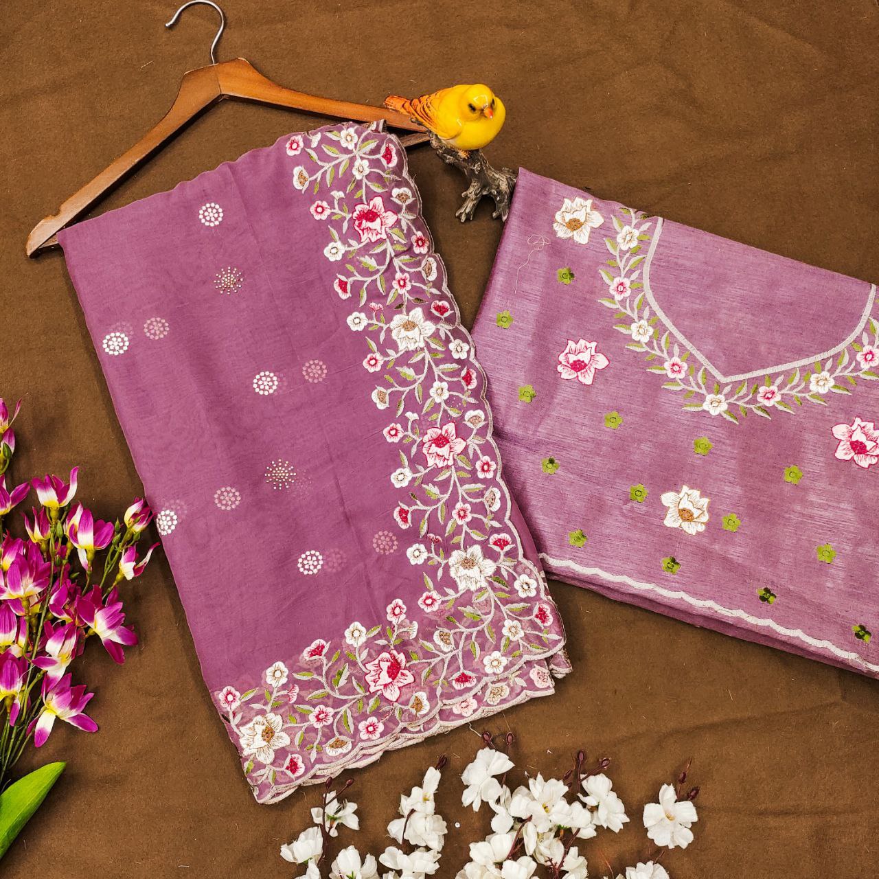 Designer Floral Embroidery Work border Saree