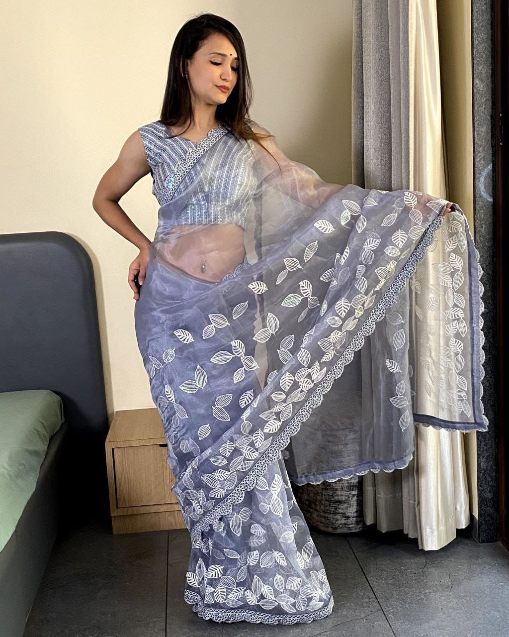 Thread Embroidery Saree